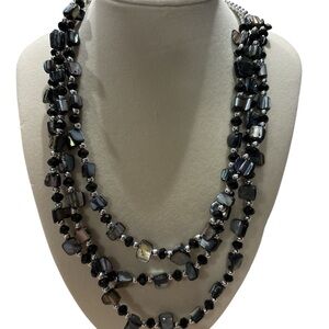 Three-Strand Black Beaded Necklace